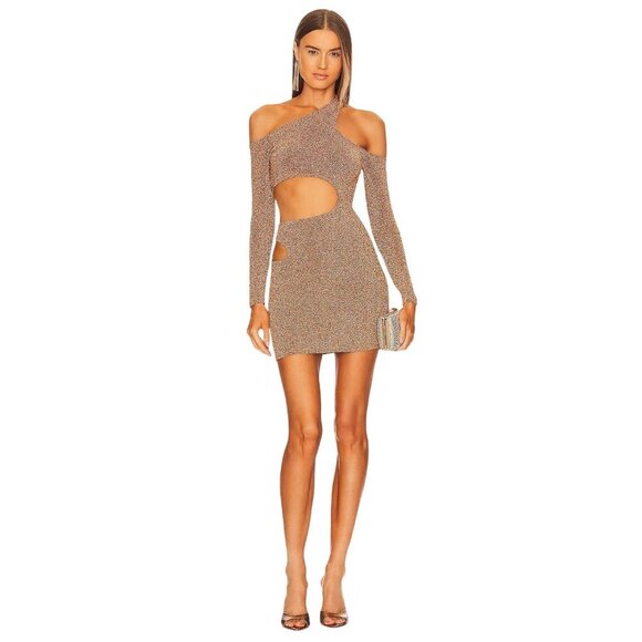 Michael Costello x REVOLVE Nyura Mini Dress in Gold X-Large Womens Cut out Party - Picture 1 of 10